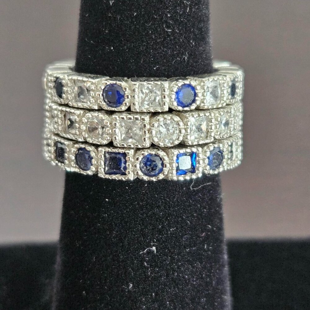 FABULOUS Faux Sapphire and Diamond Ring Stack - 3 Rings